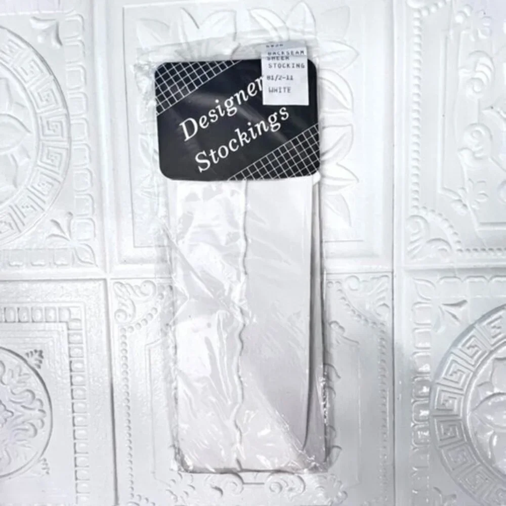 Vintage Designer Stockings Sheer Backseam WHITE 80s Party Formal Sexy Coquette‎